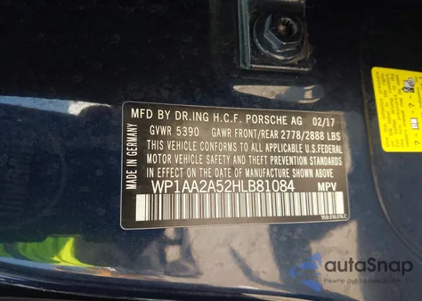 2017 Porsche Macan z USA, uszkodzony, nr VIN WP1AA2A52HLB81084